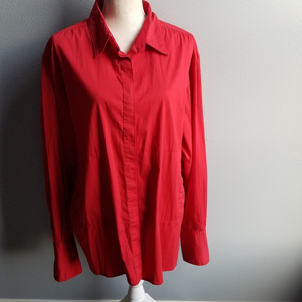 Westbound Red Button Down Blouse with Pockets